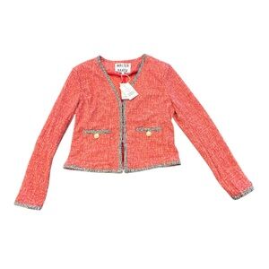 WALTER BAKER Katie Tweed Jacket Size Medium NEW $248 Starlight Knit Red Black